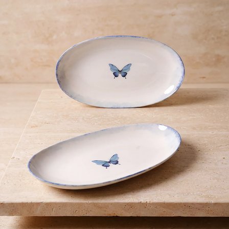 GÜRAL PORSELEN Elips 2li 25 cm Porselen Kayık Tabak