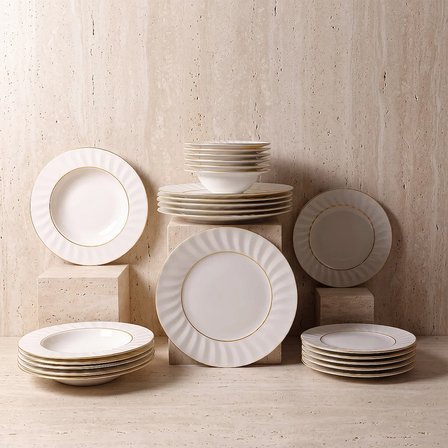 GÜRAL PORSELEN Nexus Yaldızlı 24 Parça 6 Kişilik Yemek Takımı