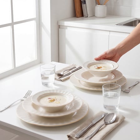 GÜRAL PORSELEN Nexus Yaldızlı 12 Parça 4 Kişilik Bone Porselen Yemek Takımı 6852