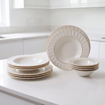 GÜRAL PORSELEN Nexus Yaldızlı 12 Parça 4 Kişilik Bone Porselen Yemek Takımı 6852