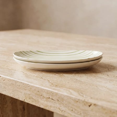 GÜRAL PORSELEN Yeşil çizgi desenli Elips 2li 25 cm Porselen Kayık Tabak