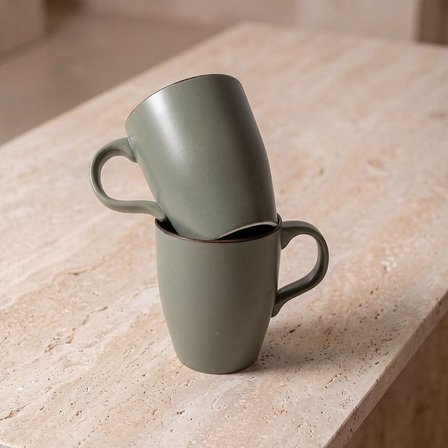 GÜRAL PORSELEN Barista 2li Yeşil Mat Porselen Kupa Seti