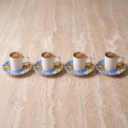 GÜRAL PORSELEN Portakal Desenli 4 Kişilik Kahve Fincanı Takımı
