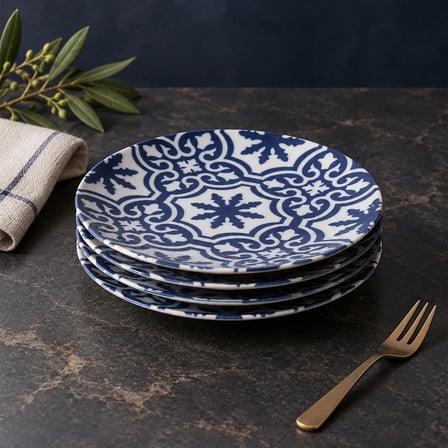 GÜRAL PORSELEN Çini Desenli 20 cm Düz Tabak 4 Parça