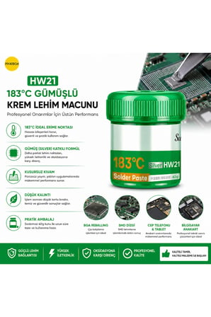 Hw21 183 Derece Gümüşlü Krem sıvı Lehim Macunu Pastası 40 Gr Anakart Tamir