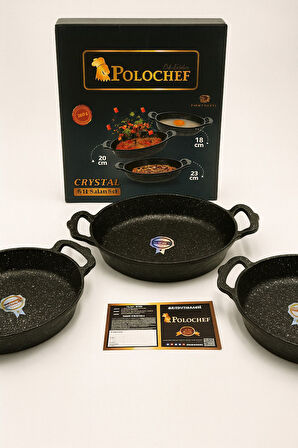 POLOCHEF Crystal Granit Döküm 3’lü Sahan Seti –18/20/22 cm, Fırına Girebilir, Yapışmaz,5 Yıl Garanti