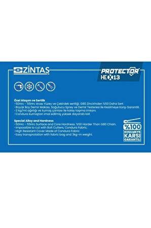 Protector Hex13 Motosiklet Kesilmez Zincir Kilit 13mm 120cm 13mm Kilitli