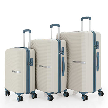 MÇS 3lü Set Kırılmaz Silikon Seyahat Valizi Bavulu V374 Kemik/Sky Blue