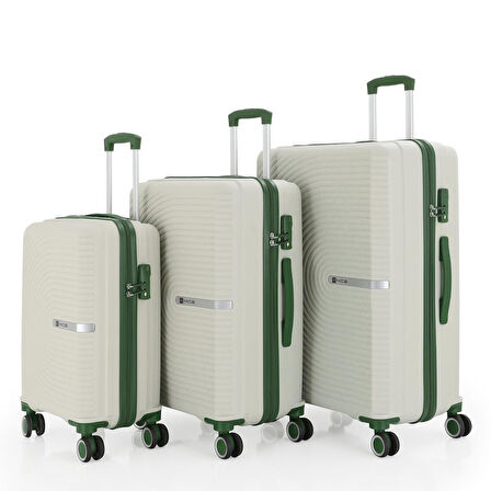 MÇS 3lü Set Kırılmaz Silikon Seyahat Valizi Bavulu V374 Kemik/Haki