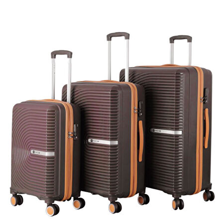 MÇS 3lü Set Kırılmaz Silikon Seyahat Valizi Bavulu V374 Kahve/Şamp