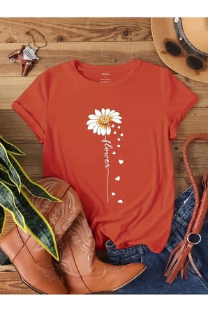 Unisex Flowers Baskılı Tasarım Tshirt