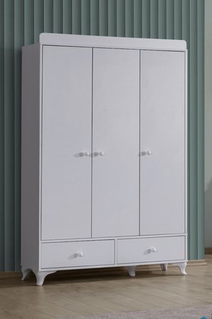 Elegant Çocuk Odası Takımı, Elegant 3 Kapaklı Dolap, Büyüyen Beşik, Şifonyer - Beyaz