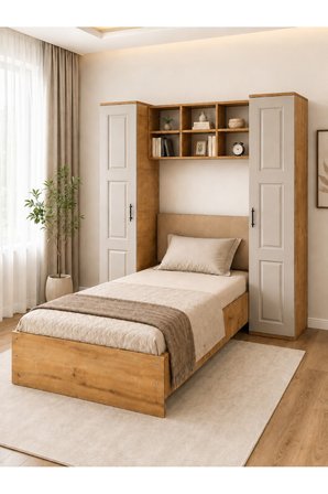 Krayola, Viona 2 Kapaklı Kitaplıklı Karyola - 90x190