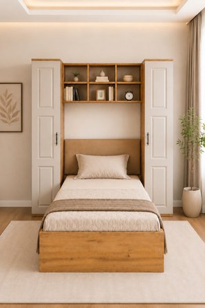 Krayola, Viona 2 Kapaklı Kitaplıklı Karyola - 90x190