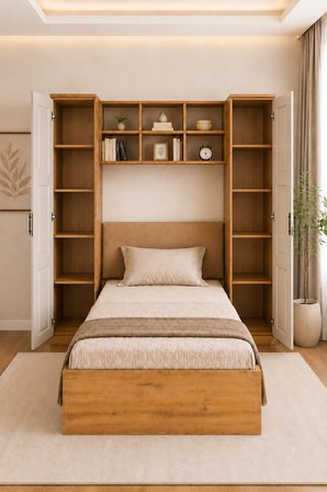 Krayola, Viona 2 Kapaklı Kitaplıklı Karyola - 90x190