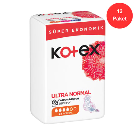 Kotex Ultra Normal Hijyenik Ped 24'lü x 12 Paket (Toplam 288 Ped) Süper Ekonomik Avantaj Paketi
