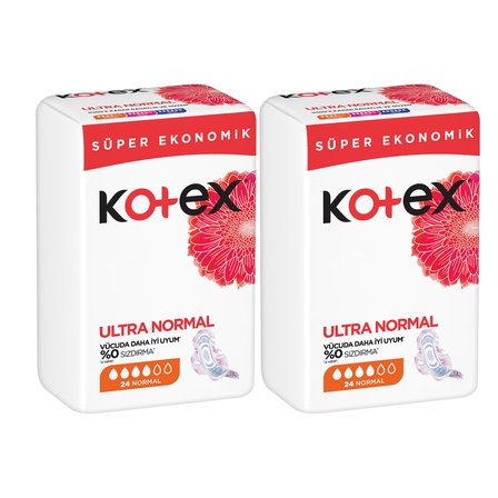 Kotex Ultra Normal Hijyenik Ped 24'lü x 2 Paket (Toplam 48 Ped) Süper Ekonomik Avantaj Paketi
