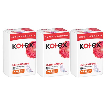 Kotex Ultra Normal Hijyenik Ped 24'lü x 3 Paket (Toplam 72 Ped) Süper Ekonomik Avantaj Paketi