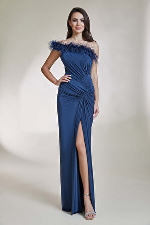 Abiye Elbise 9100-İndigo | 44