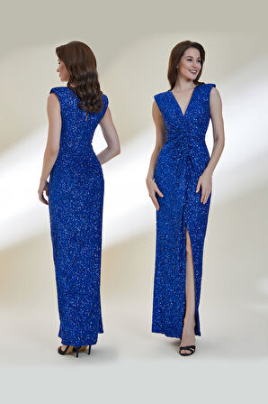 Abiye Elbise 9138-Saks | 40