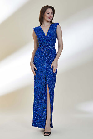 Abiye Elbise 9138-Saks | 40