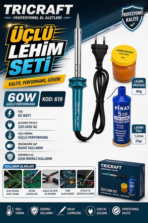 Kalem Havya Seti (Lehim Pastası+Lehim Teli+Havya) 60 W Kod :619