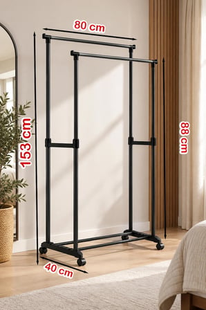 Porsima Perillas 18004 Shore Yükseklik Ayarlı Tekerlekli Eşek Metal Askılık - Vestiyer Portmanto
