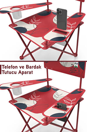 2 Adet Qufi Desenli Katlanır Kamp Piknik Sandalyesi Rejisör Koltuğu Kırmızı