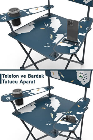 2 Adet Qufi Desenli Katlanır Kamp Piknik Sandalyesi Rejisör Koltuğu Mavi