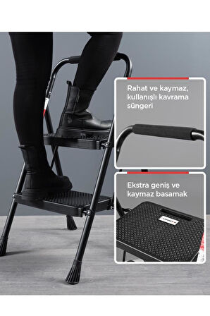 Perilla 51402 Stepla Geniş 2 Basamaklı Katlanır Merdiven Eurotower Siyah