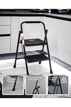 Perilla 51402 Stepla Geniş 2 Basamaklı Katlanır Merdiven Eurotower Siyah