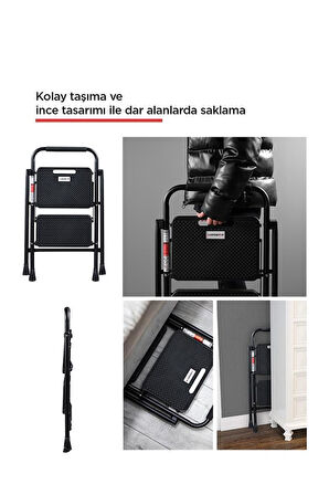 Perilla 51402 Stepla Geniş 2 Basamaklı Katlanır Merdiven Eurotower Siyah