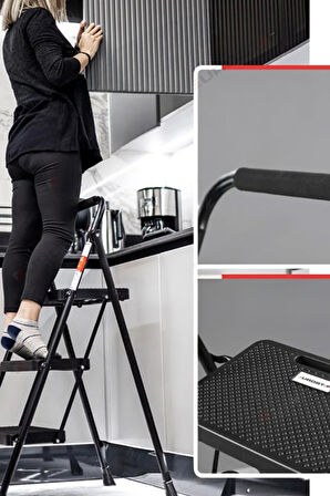 Perilla 51403 Stepla Geniş 3 Basamaklı Katlanır Merdiven Eurotower Siyah