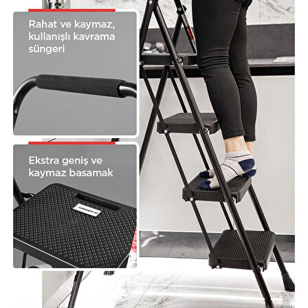 Perilla 51405 Stepla Geniş 5 Basamaklı Katlanır Merdiven Eurotower Siyah