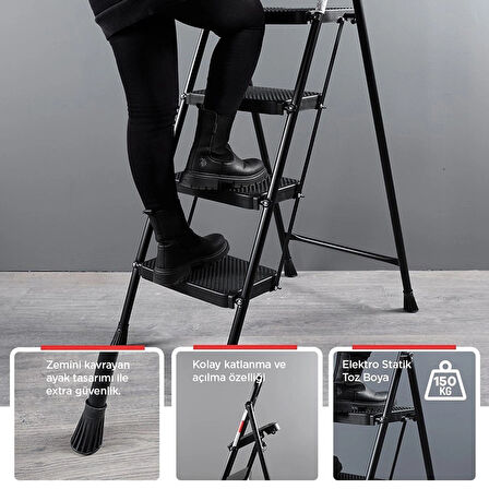 Perilla 51405 Stepla Geniş 5 Basamaklı Katlanır Merdiven Eurotower Siyah