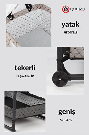 Diva Anne Yanı Cibinlikli, Tenteli, Sallanır, Tekerlekli, Sepetli, Keten Kapitone, Portatif Sepet Beşik