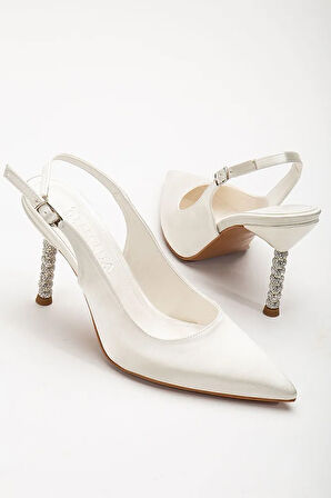 İnci Sedef Renk Saten Taşlı Özel Tasarım El Yapımı Stiletto