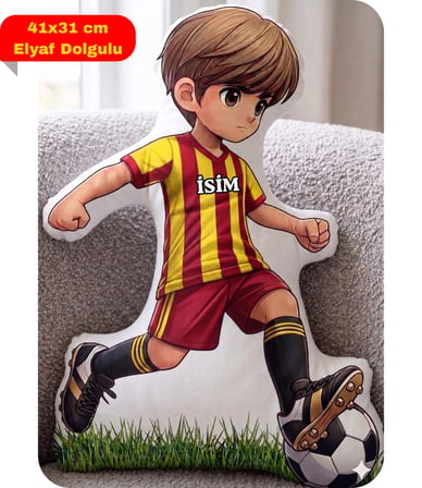 Sarı Kırmızı Futbol Kupa Taraftar Yastık Kombin Taraftar Uyku Arkadaşı İkili Set Hediye