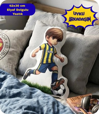 Taraftar Yastık Sarı Lacivert Formalı Futbolcu Figür İsimli Yastık Çift Yön Baskılı Yastık 42x30cm