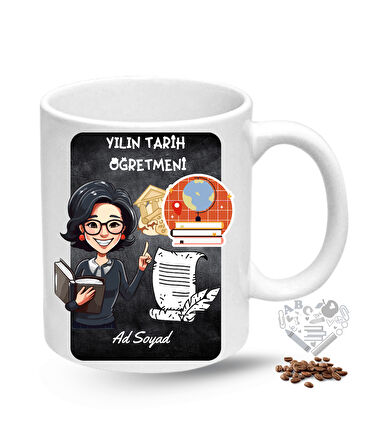 Tarih Öğretmeni Kadın Öğretmenler Günü Hediyesi İsimli Baskılı Porselen Kupa Bardak