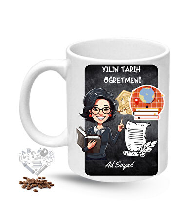 Tarih Öğretmeni Kadın Öğretmenler Günü Hediyesi İsimli Baskılı Porselen Kupa Bardak