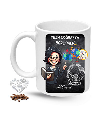 Coğrafya Öğretmeni Kadın Öğretmenler Günü Hediyesi İsimli Baskılı Porselen Kupa Bardak