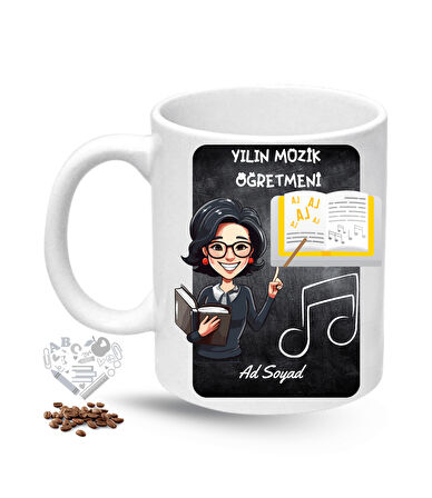 Müzik Öğretmeni Kadın Öğretmenler Günü Hediyesi İsimli Baskılı Porselen Kupa Bardak