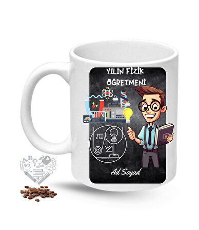 Fizik Öğretmeni Erkek Öğretmenler Günü Hediyesi İsimli Baskılı Porselen Kupa Bardak