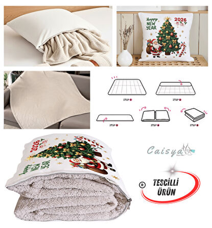 Happy New Year Nakışlı Punch Efekt Baskılı Tv Battaniyesi Olabilen Dekoratif Yastık Battaniye