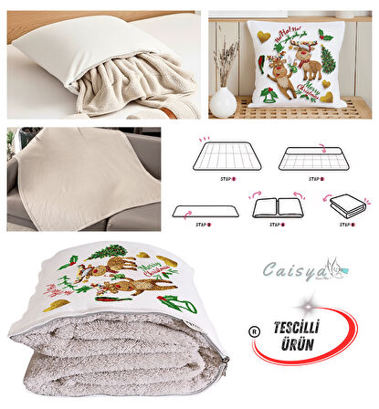 Yılbaşı Kurabiye Nakışlı Punch Efekt Baskılı Tv Battaniye Olabilen Dekoratif Yastık 2in1 Battaniye