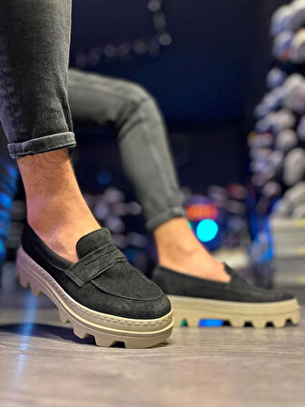 Knack Yüksek Taban Klasik Ayakkabı 779 Siyah Süet