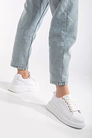 Beyaz Ortopedik Deri Sneakers