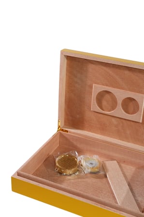 Cohiba Sarı-Gri Nokta Desenli Sedir Humidor Puro Kutusu - TR8784