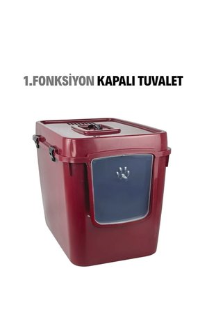 Pribor HZ-500 Xxl 3 Fonksiyonlu Açık / Kapalı Kedi Tuvaleti ve Taşıma Çantası Bordo 56 x 40 x 43 Cm